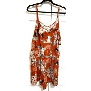 AEROPOSTALE- Ruffled Cold-Shoulder Tropical Print Short Romper Size XL